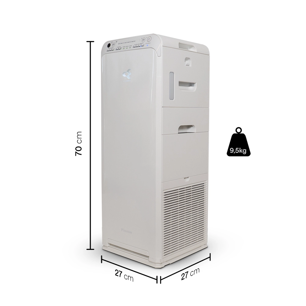 Imagem lateral do purificador de ar branco da Daikin Imagem lateral do purificador de ar branco da Daikin