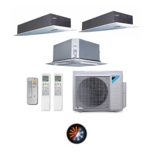 Ar Condicionado Multi Split 3 Ambientes 24000 Btus Inverter Advance Daikin com 2 Cassetes Uma Via 9000 e 1 Cassete Quatro Vias 18000 Quente Frio 220V