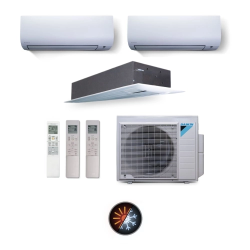 Ar Condicionado Multi Split 3 Ambientes 34000 Btus Inverter Advance Daikin com 2 Hi Wall 9000 e 1 Cassete Uma Via 18000 Quente Frio 220V