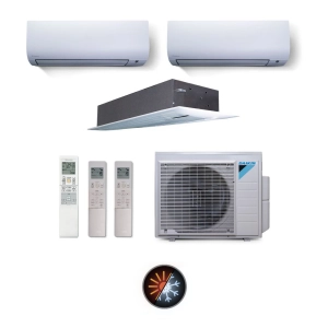 Ar Condicionado Multi Split 3 Ambientes 24000 Btus Inverter Advance Daikin com 2 Hi Wall 12000 e 1 Cassete Uma Via 18000 Quente Frio 220V