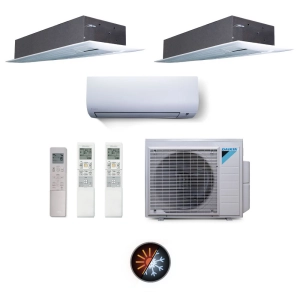 Ar Condicionado Multi Split 3 Ambientes 28000 Btus Inverter Advance Daikin com 1 Hi Wall 12000 e 2 Cassetes Uma Via 18000 Quente Frio 220V