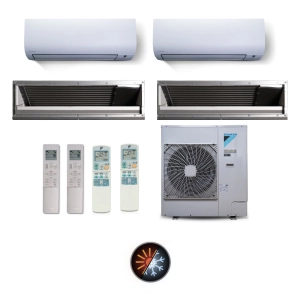 Ar Condicionado Multi Split 4 Ambientes 38000 Btus Inverter Advance Daikin com 2 Hi Wall 9000 e 2 Dutos 18000 Quente Frio 220V